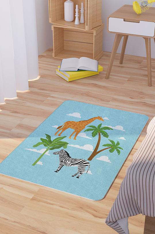 矢量手绘长颈鹿斑马脚垫地毯图案