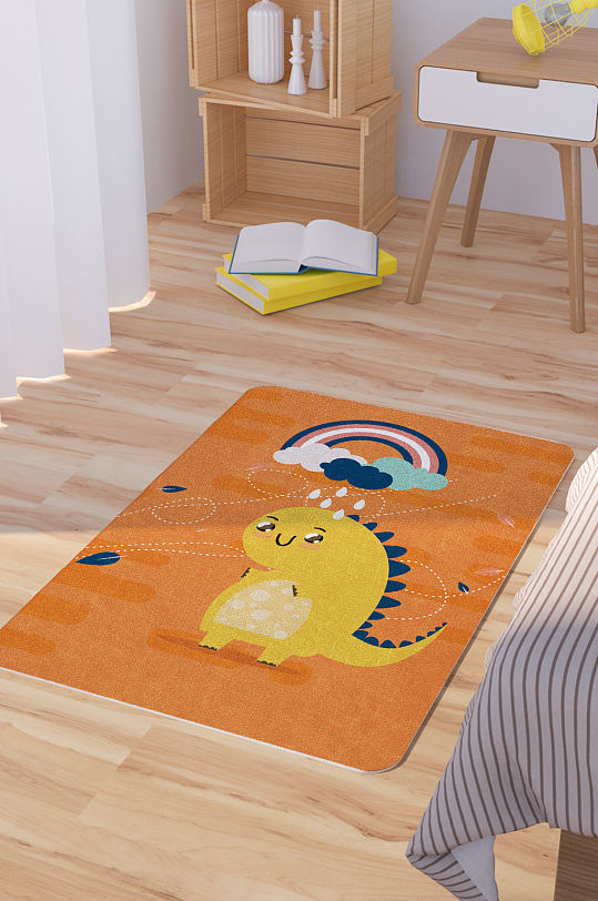 矢量手绘可爱卡通恐龙脚垫地毯图案-众图网