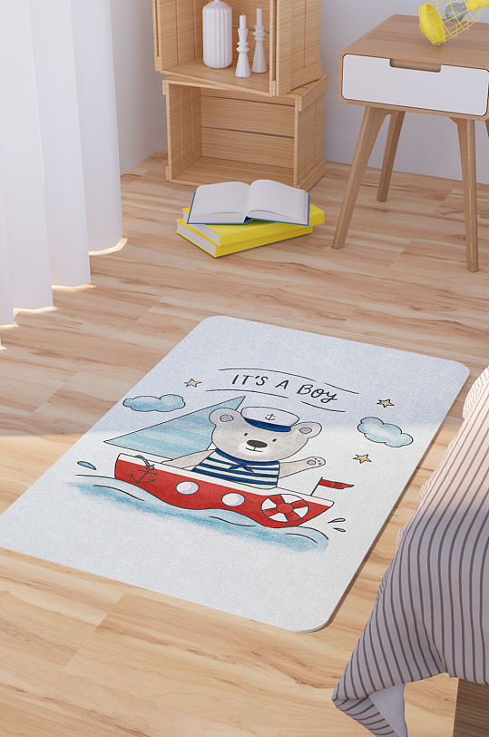 矢量手绘可爱卡通小熊脚垫地毯图案-众图网