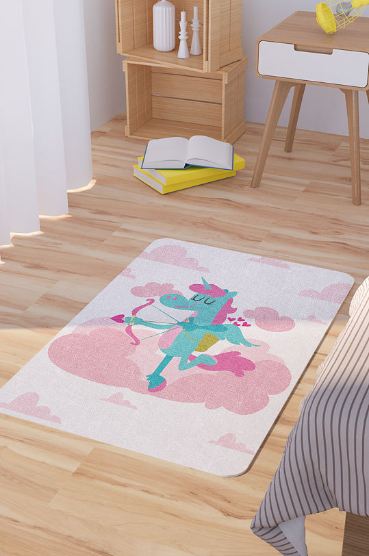 矢量手绘卡通可爱独角兽脚垫地毯图案-众图网