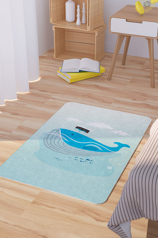 矢量手绘卡通可爱鲸鱼脚垫地毯图案-众图网