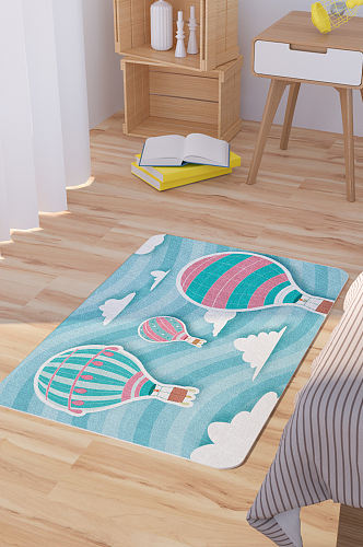 矢量手绘卡通热气球脚垫地毯图案