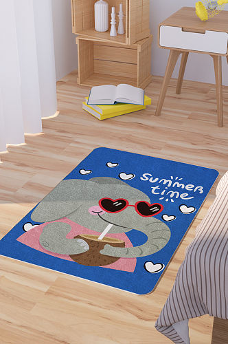 矢量手绘卡通可爱大象脚垫地毯图案