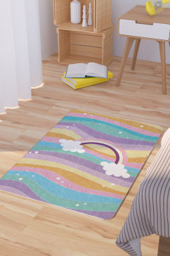 矢量手绘卡通彩虹脚垫地毯图案