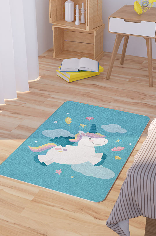 矢量手绘卡通可爱独角兽脚垫地毯图案-众图网