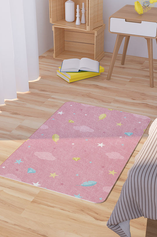 矢量手绘卡通羽毛钻石脚垫地毯图案-众图网