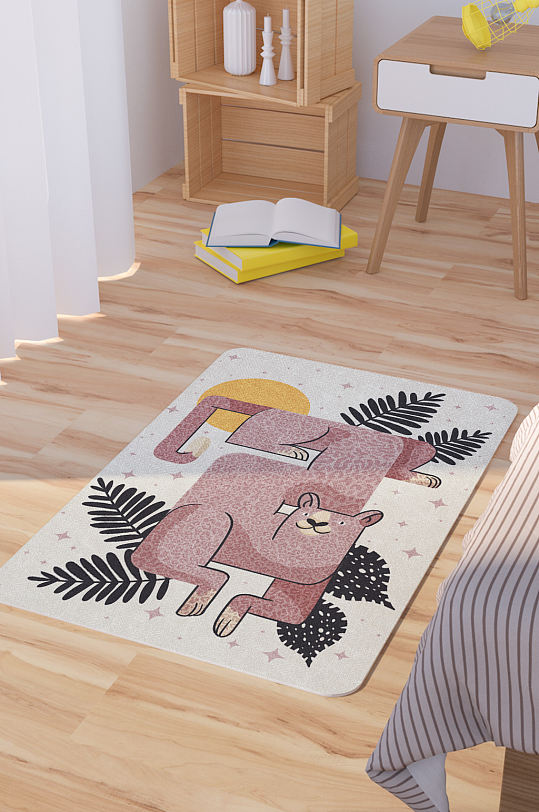 矢量手绘卡通猎豹脚垫地毯图案-众图网