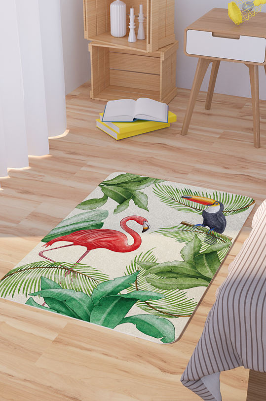 矢量手绘水彩野生动物脚垫地毯图案-众图网