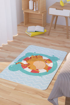 矢量手绘卡通可爱橘猫脚垫地毯图案