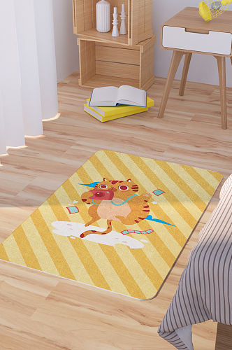 矢量手绘卡通可爱橘猫脚垫地毯图案