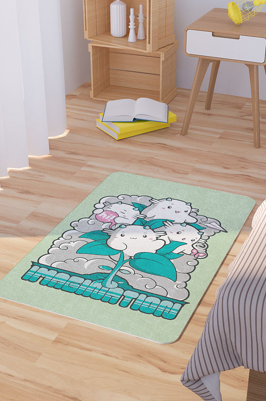 矢量手绘卡通可爱小动物脚垫地毯图案-众图网