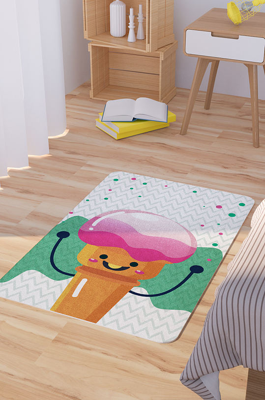 矢量手绘卡通可爱冰激凌脚垫地毯图案-众图网