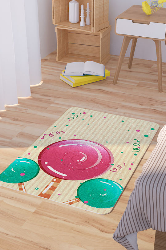 矢量手绘卡通可爱棒棒糖脚垫地毯图案