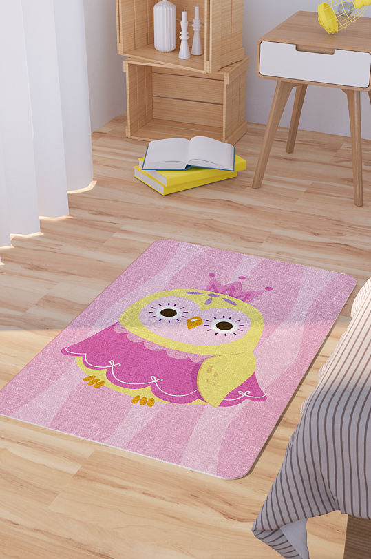 矢量手绘卡通可爱小鸟脚垫地毯图案