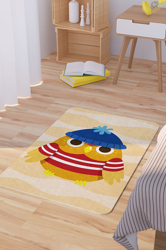 矢量手绘卡通可爱小鸟脚垫地毯图案-众图网