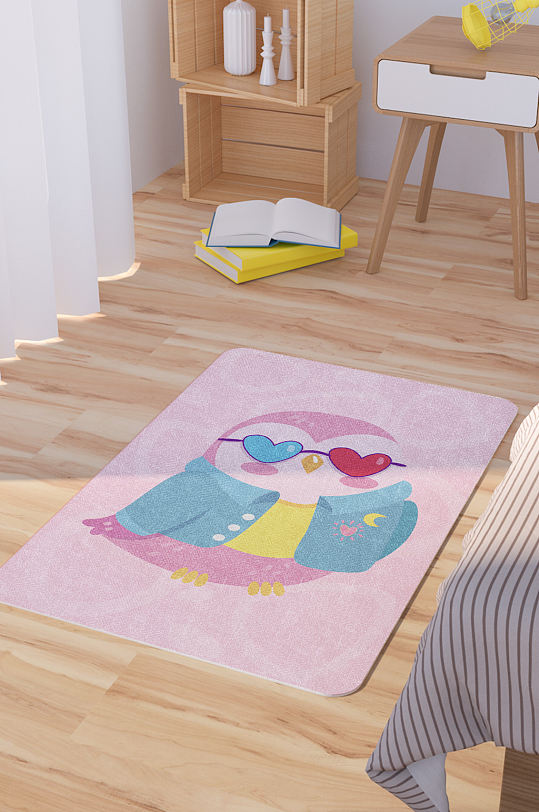 矢量手绘卡通可爱小鸟脚垫地毯图案-众图网