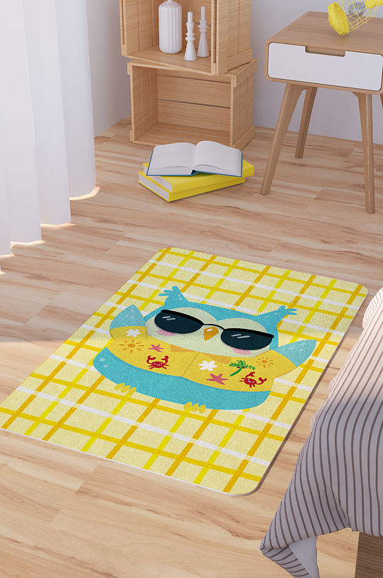 矢量手绘卡通可爱小鸟脚垫地毯图案-众图网