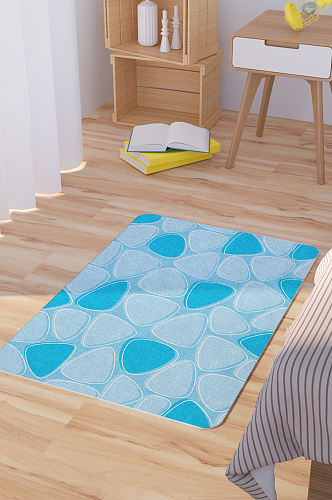 矢量手绘蓝色三角形可爱脚垫地毯图案