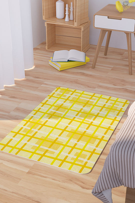 矢量手绘黄色格子纹可爱脚垫地毯图案