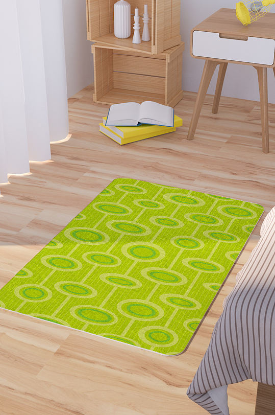 矢量绿色椭圆珠串可爱脚垫地毯图案-众图网