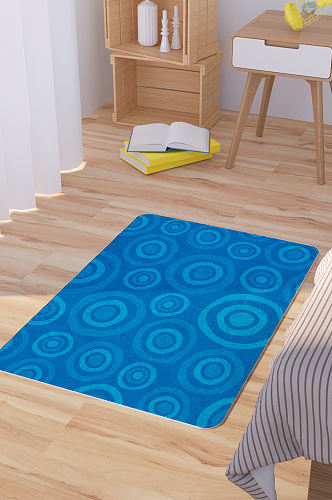 矢量手绘蓝色圆圈可爱脚垫地毯图案