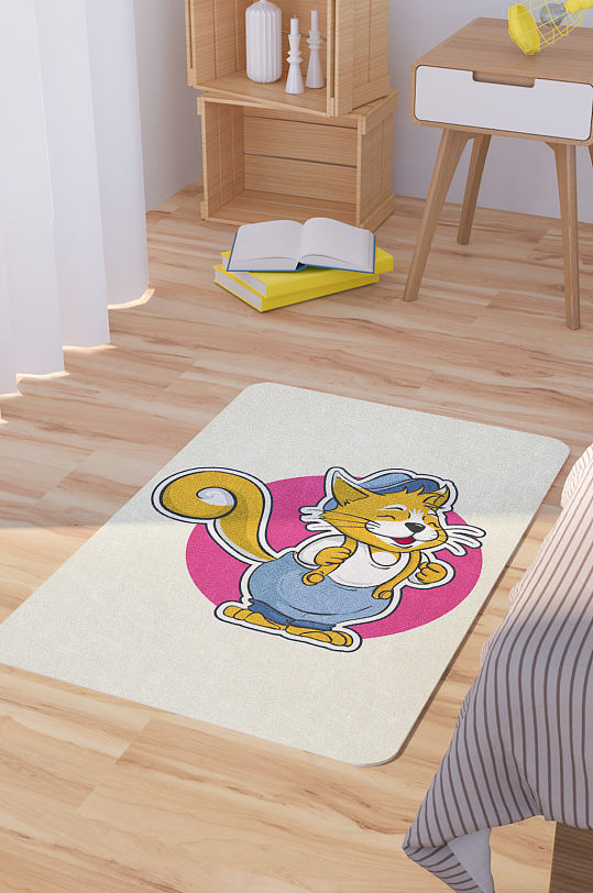 矢量手绘卡通可爱松鼠脚垫地毯图案