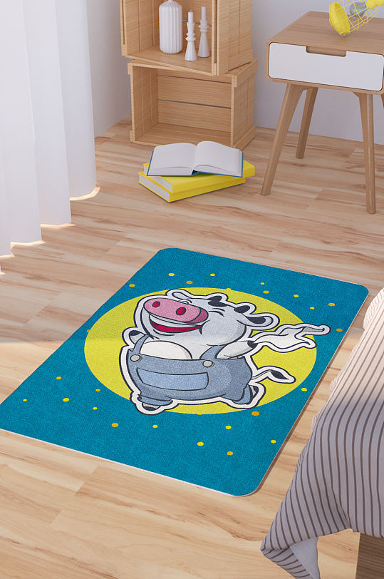 矢量手绘卡通可爱小猪脚垫地毯图案-众图网