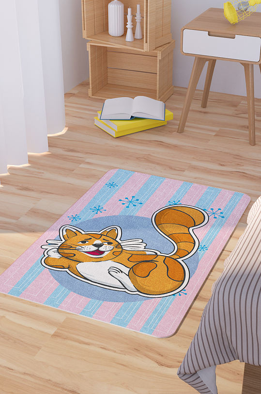 矢量手绘卡通可爱猫咪脚垫地毯图案-众图网