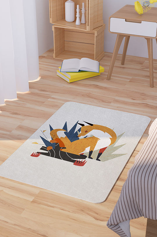 矢量手绘卡通狐狸脚垫地毯图案-众图网