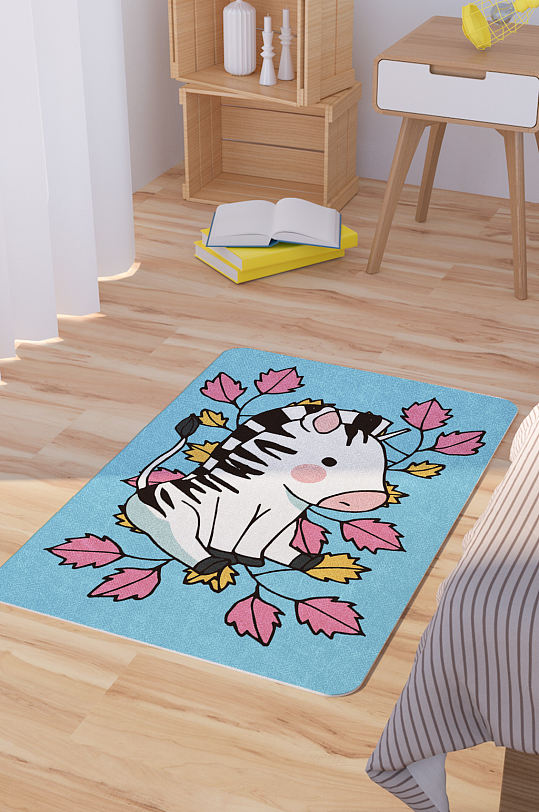 矢量手绘卡通可爱斑马脚垫地毯图案-众图网