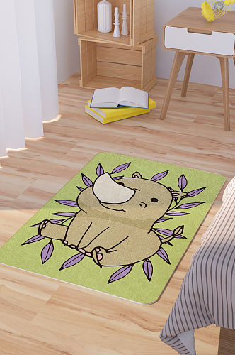 矢量手绘卡通可爱犀牛脚垫地毯图案