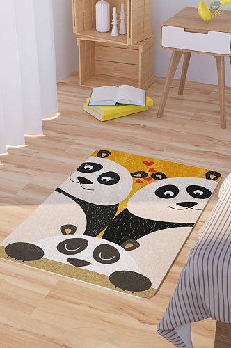 矢量手绘卡通可爱熊猫脚垫地毯图案
