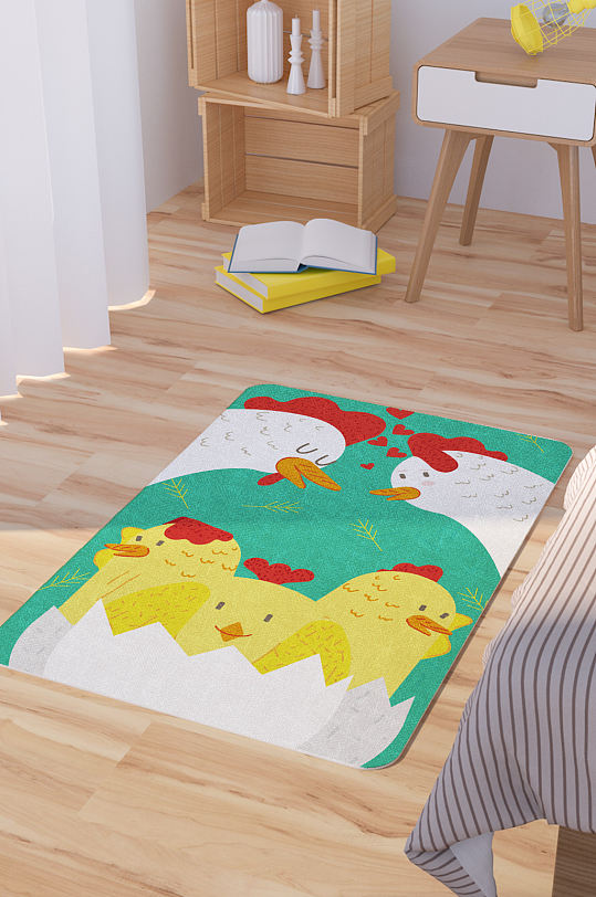矢量手绘卡通可爱小鸡脚垫地毯图案
