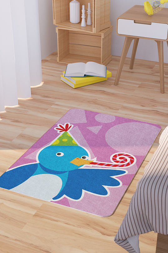 矢量手绘卡通可爱小鸟脚垫地毯图案