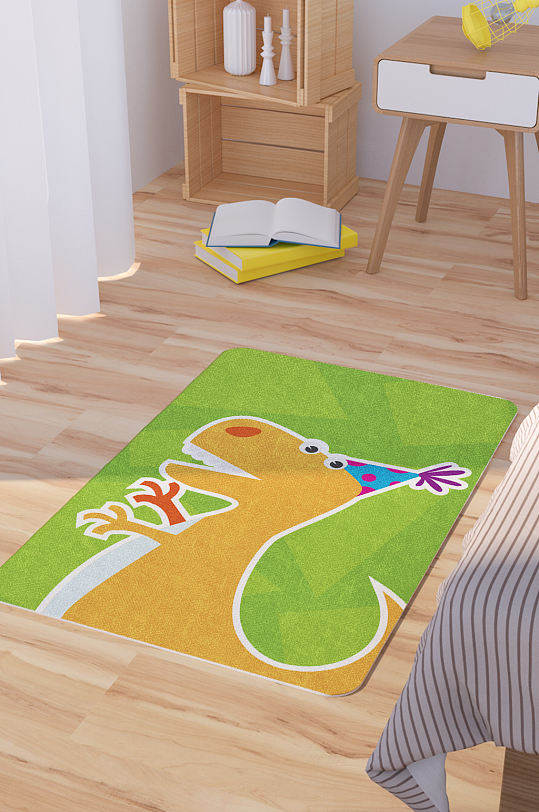 矢量手绘卡通可爱恐龙脚垫地毯图案-众图网