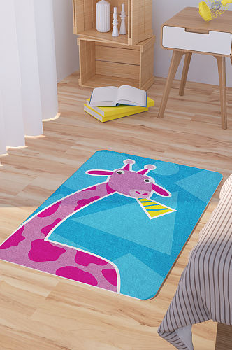 矢量手绘卡通可爱长颈鹿脚垫地毯图案