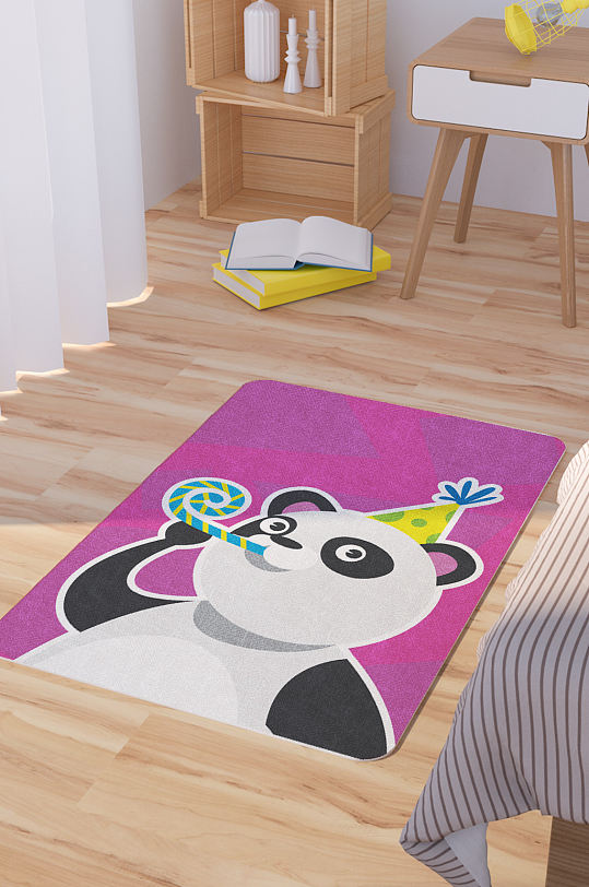 矢量手绘卡通可爱熊猫脚垫地毯图案