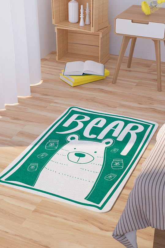 矢量手绘卡通可爱小熊脚垫地毯图案-众图网