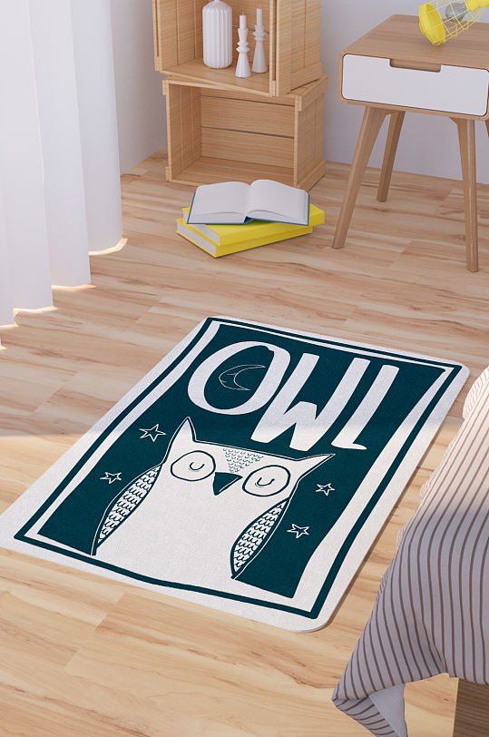 矢量手绘卡通可爱猫头鹰脚垫地毯图案
