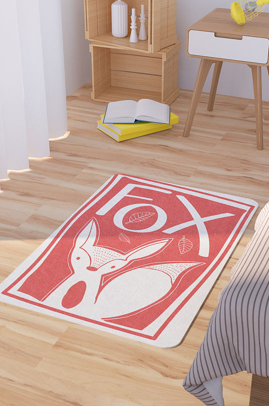 矢量手绘卡通可爱狐狸脚垫地毯图案-众图网