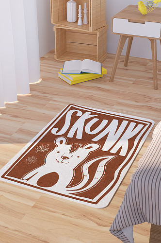 矢量手绘卡通可爱小松鼠脚垫地毯图案