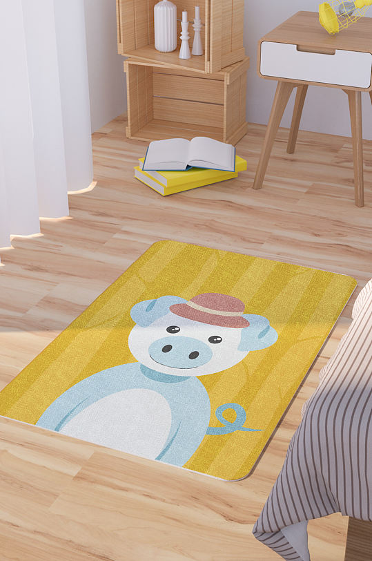 矢量手绘卡通可爱小猪脚垫地毯图案-众图网