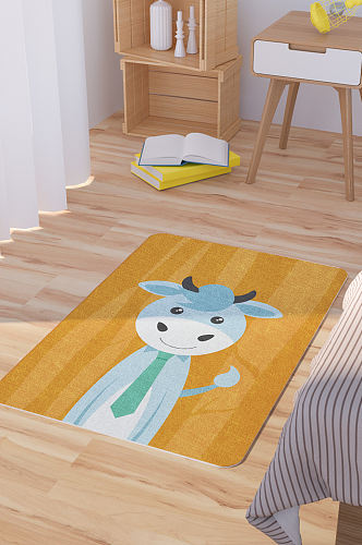 矢量手绘卡通可爱小牛脚垫地毯图案
