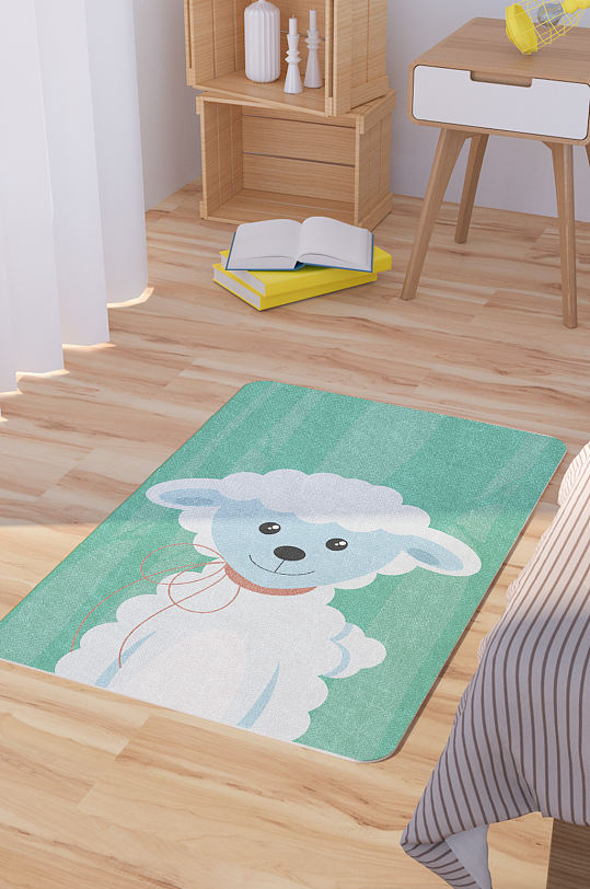 矢量手绘卡通可爱小羊脚垫地毯图案-众图网