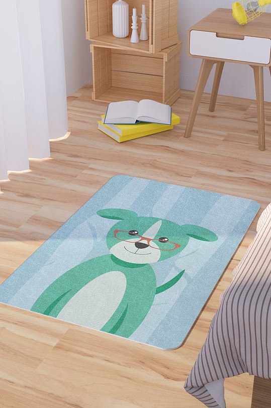 矢量手绘卡通可爱小狗脚垫地毯图案