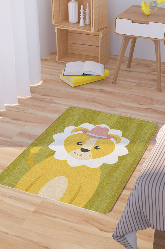 矢量手绘卡通可爱狮子脚垫地毯图案-众图网