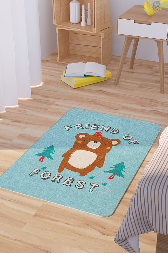 矢量手绘卡通可爱小熊脚垫地毯图案-众图网