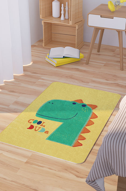 矢量手绘卡通可爱恐龙脚垫地毯图案-众图网