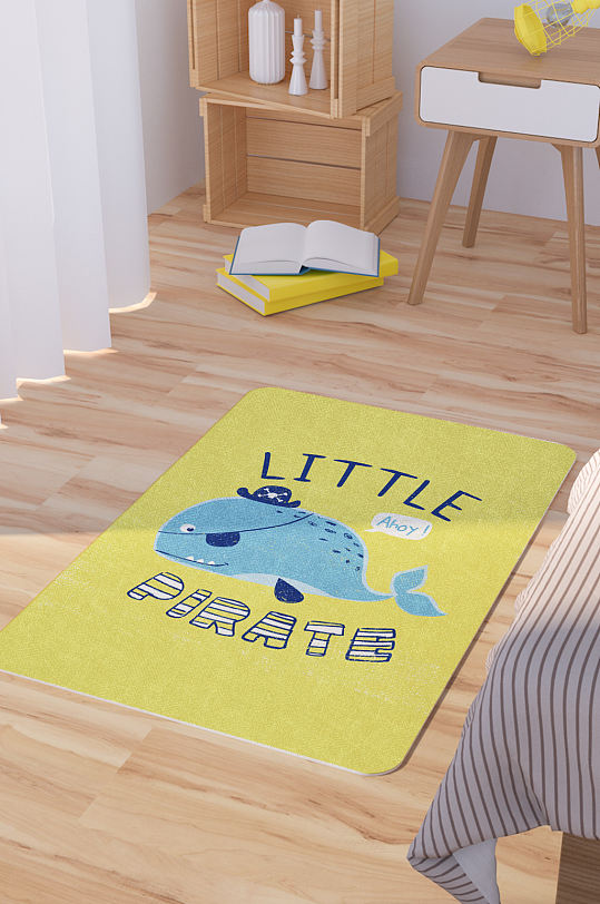 矢量手绘卡通可爱海盗鲸鱼脚垫地毯图案-众图网