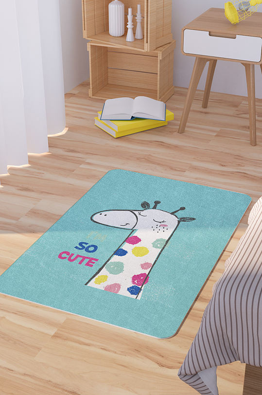 矢量手绘卡通可爱长颈鹿脚垫地毯图案-众图网